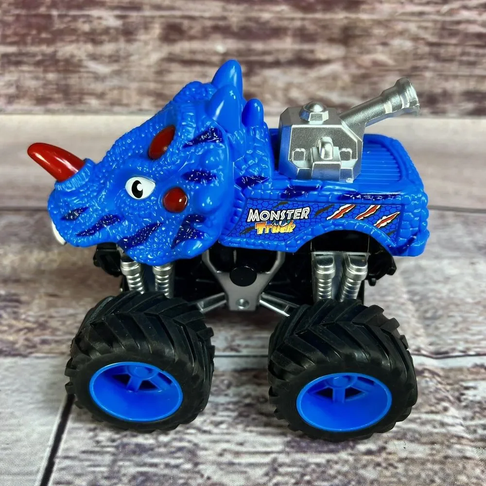 Monster Truck Racing Dinosaur Triceratops Crazy Blue Toy Red Horn 1/64 Plastic